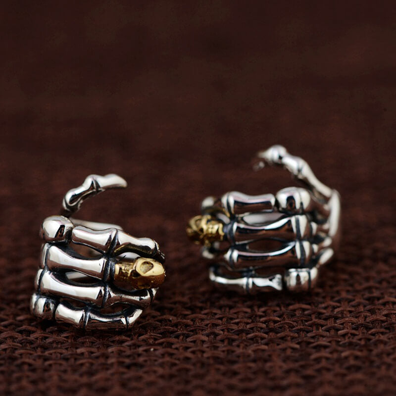 Skull Hand Sterling Silver Goth Earrings