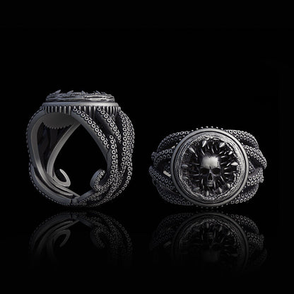 Skull Head Octopus Tentacles Sterling Silver Ring
