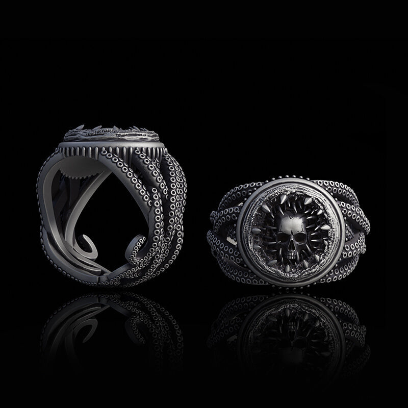 Skull Head Octopus Tentacles Sterling Silver Ring