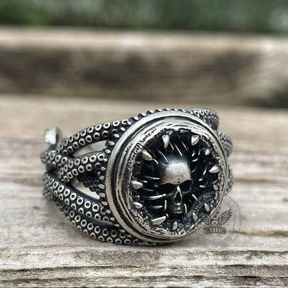Skull Head Octopus Tentacles Sterling Silver Ring