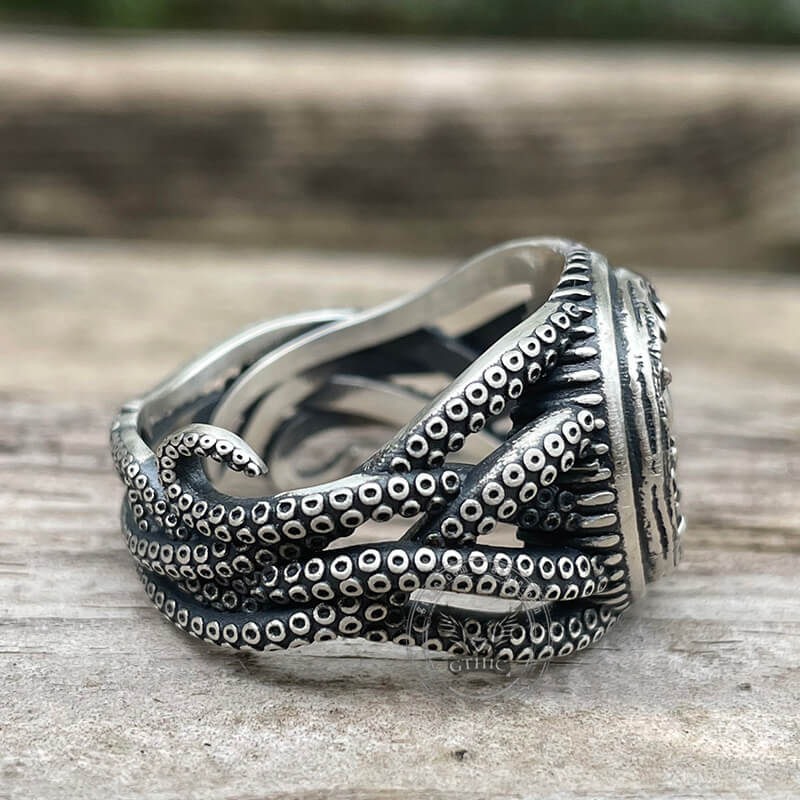 Skull Head Octopus Tentacles Sterling Silver Ring