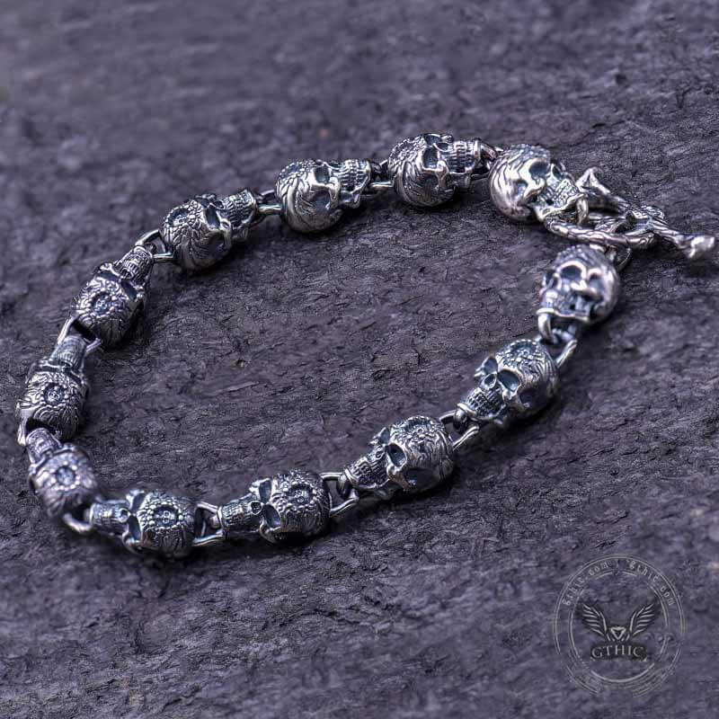 Skull Head Sterling Silver Bracelet