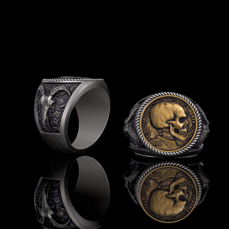 Skull Hobo Nickel Sterling Silver Ring