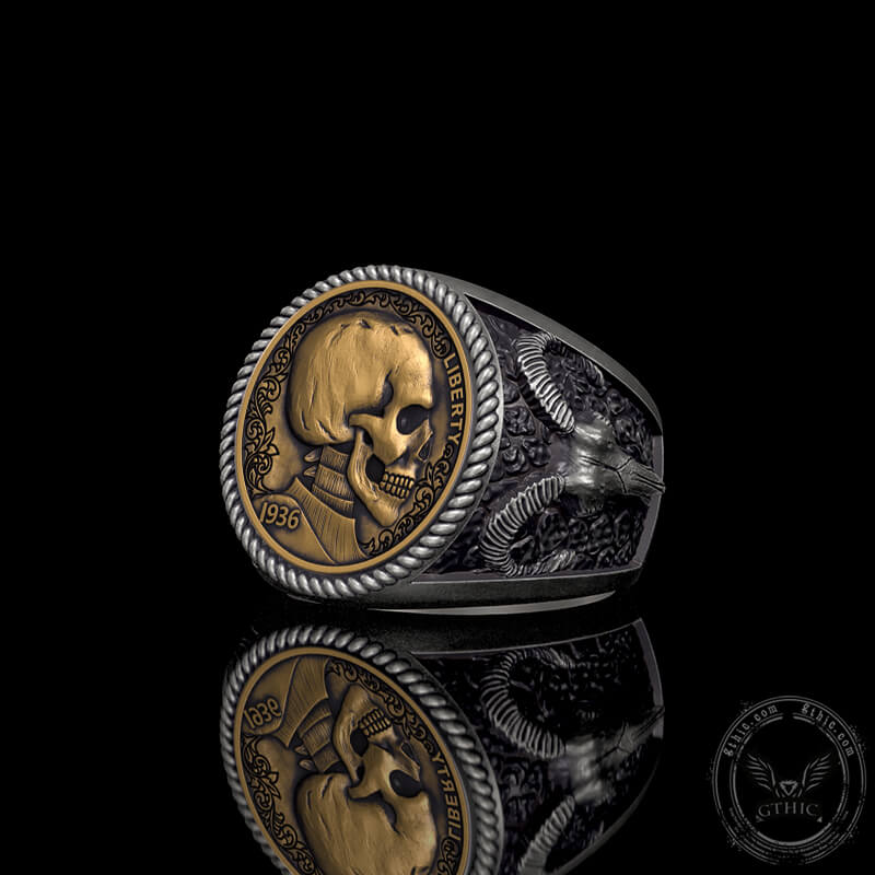 Skull Hobo Nickel Sterling Silver Ring