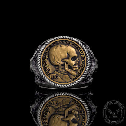 Skull Hobo Nickel Sterling Silver Ring