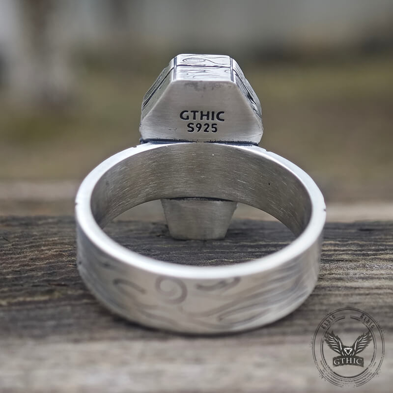 Skull Rose Coffin Sterling Silver Ring