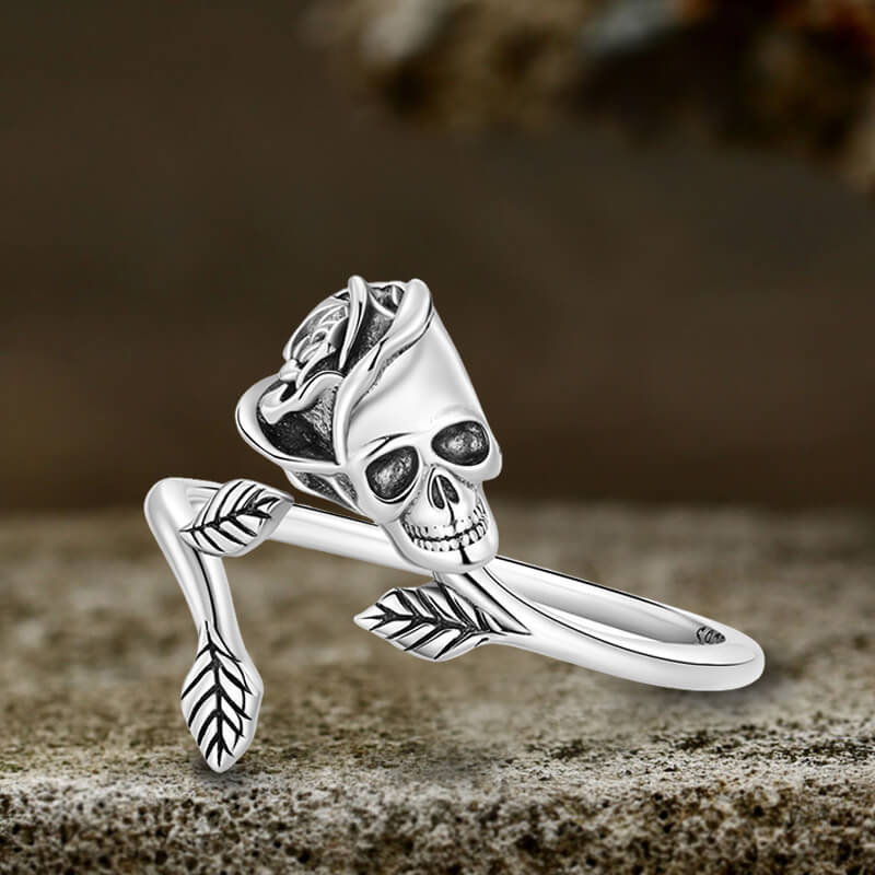 Skull Rose Sterling Silver Open Ring