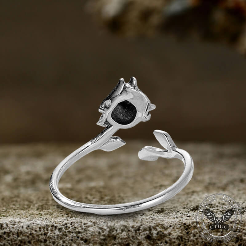 Skull Rose Sterling Silver Open Ring