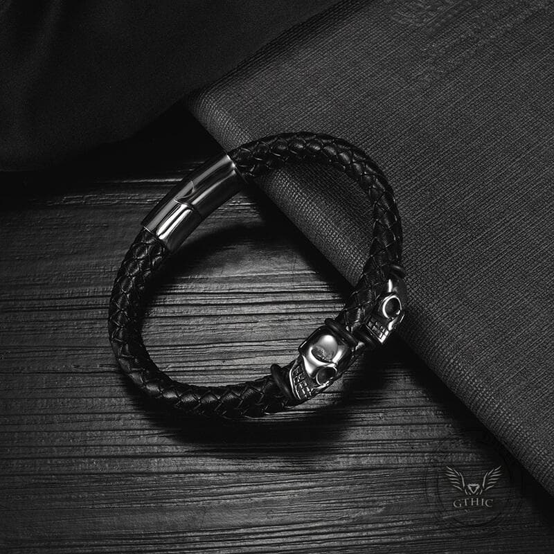 Skull Stainless Steel Leather Bracelet