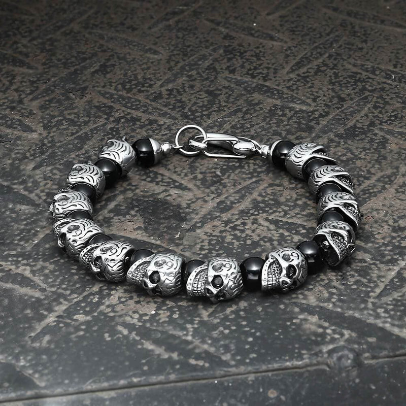 Skull Stainless Steel Natural Stone Beads Bracelet
