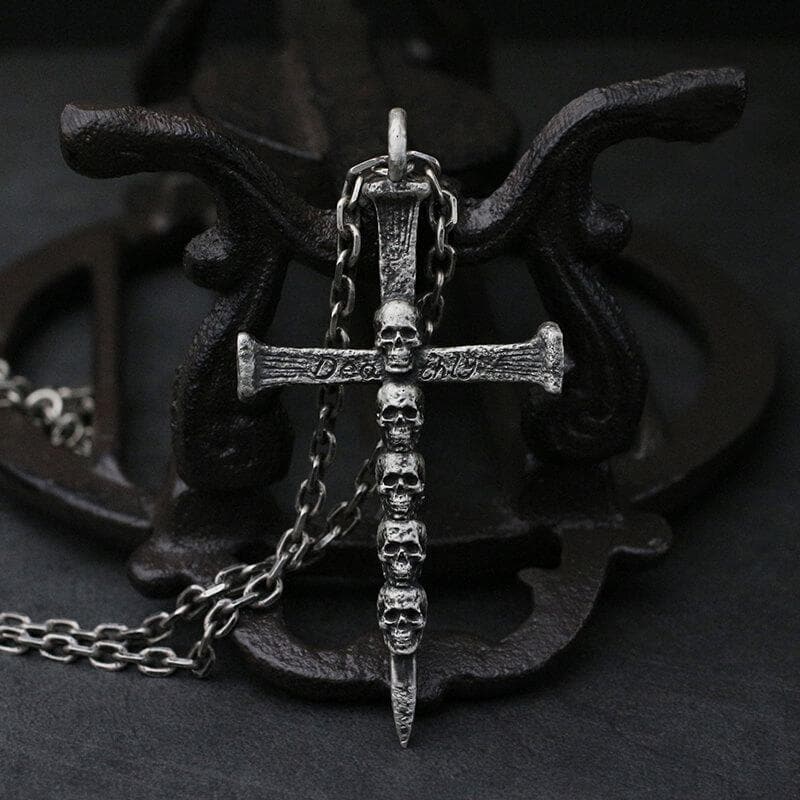 Skulls and Cross Sterling Silver Brass Pendant