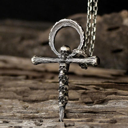 Skulls and Cross Sterling Silver Brass Pendant