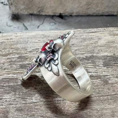 Skulls Cross Sterling Silver Ring