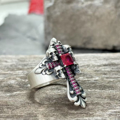 Skulls Cross Sterling Silver Ring