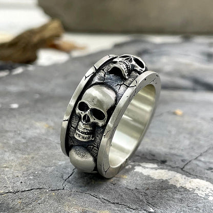Skulls Surrounded Sterling Silver Ring