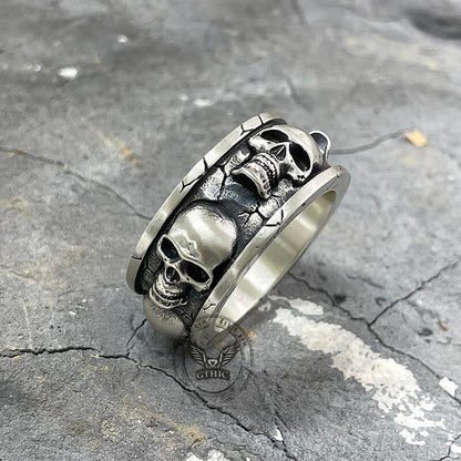 Skulls Surrounded Sterling Silver Ring