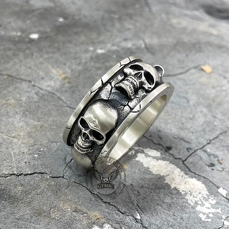 Skulls Surrounded Sterling Silver Ring