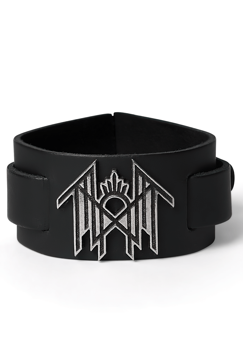 Sleep Token Pewter Logo Black Leather Bracelet