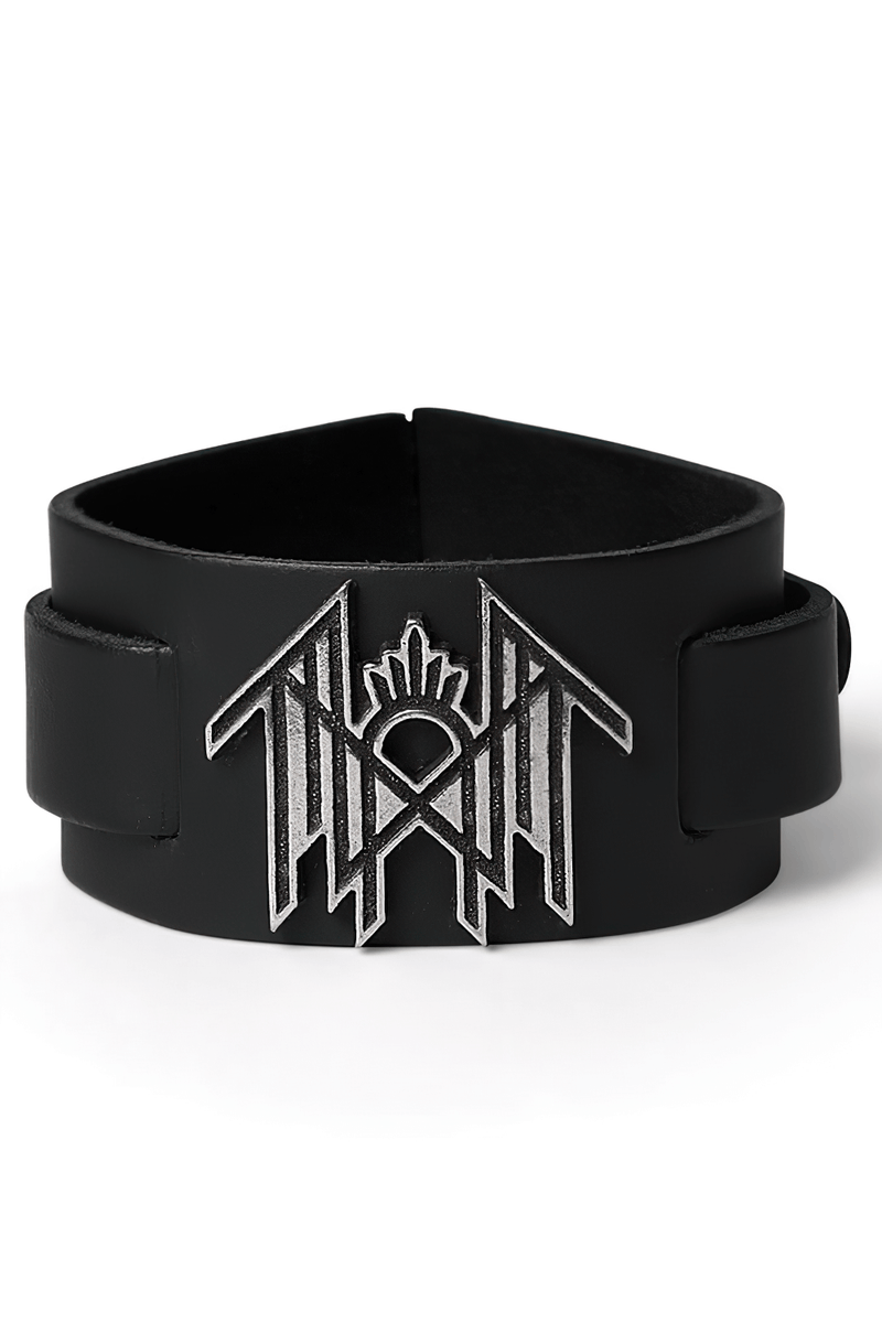 Sleep Token Pewter Logo Black Leather Bracelet