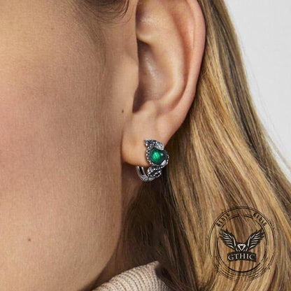 Slytherin Snake Gemstone Sterling Silver Hoop Earrings