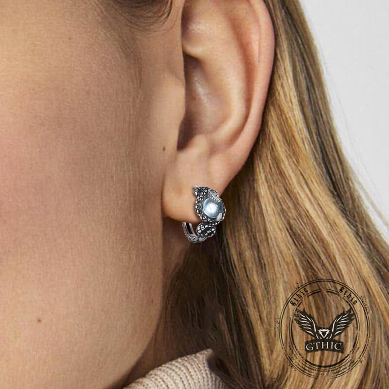 Slytherin Snake Gemstone Sterling Silver Hoop Earrings