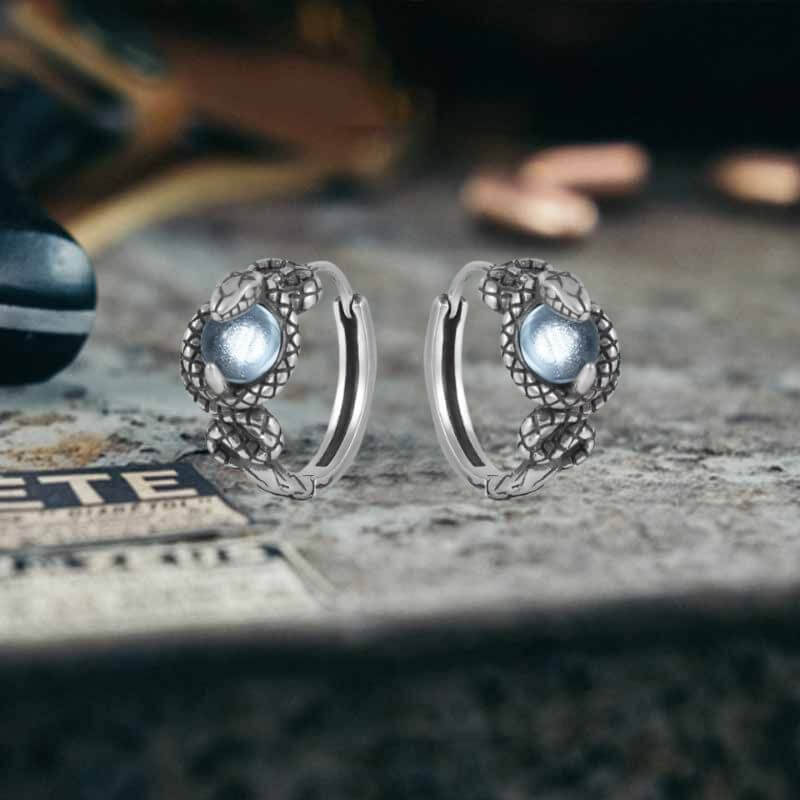 Slytherin Snake Gemstone Sterling Silver Hoop Earrings
