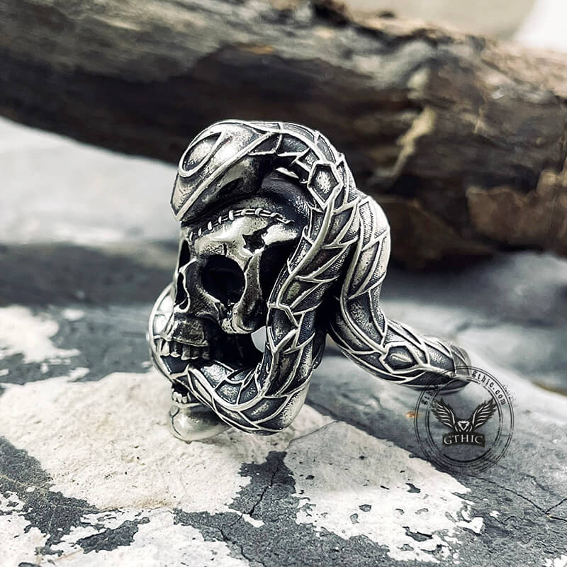 Snake and Skull Sterling Silver Gothic Ring