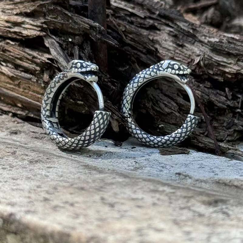 Snake Ouroboros Sterling Silver Huggie Earrings