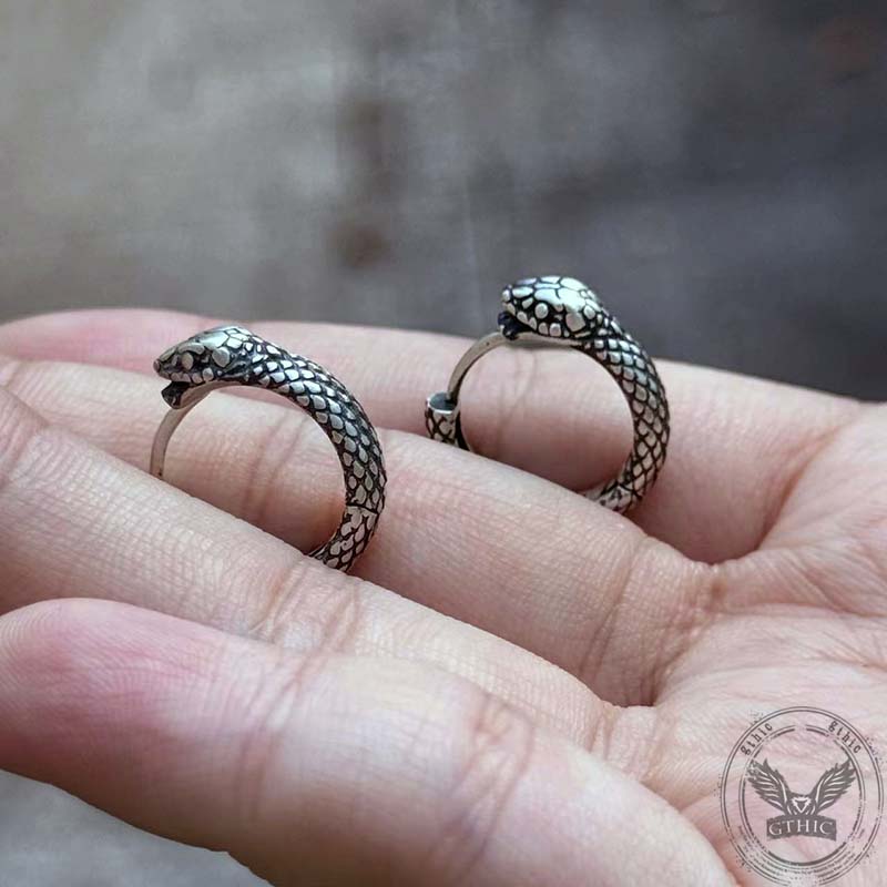 Snake Ouroboros Sterling Silver Huggie Earrings