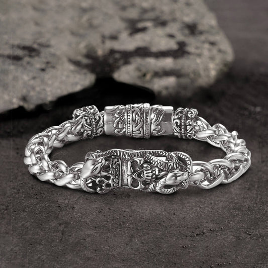 Snake Punk Stainless Steel Skull Bracelet