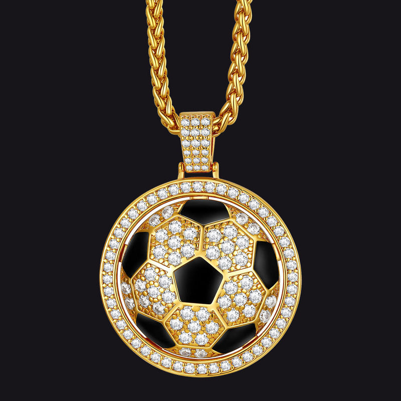 Bling Soccer Spinner Pendant Necklace for