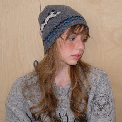 Soft Kitten Jacquard Pure Wool Knitted Beanie Hat