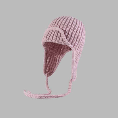 Color All-match Lace-up Knitted Beanie Hat
