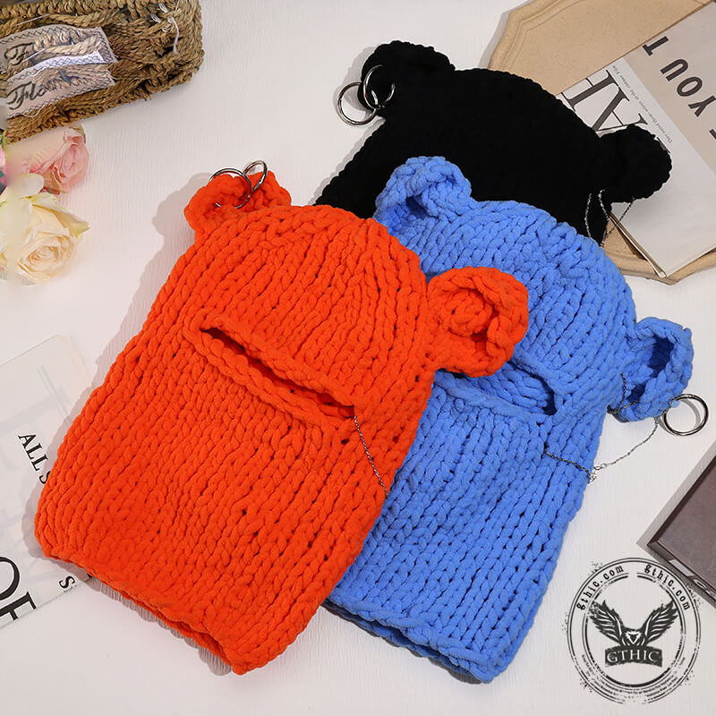 Color Bear Ear Knit Balaclava Hat