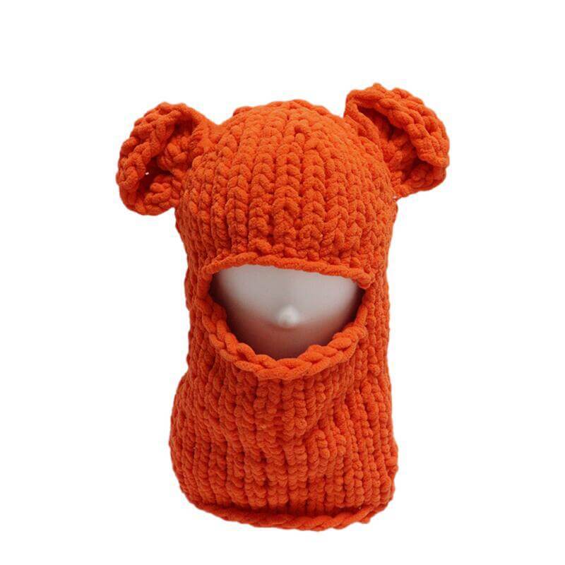Color Bear Ear Knit Balaclava Hat