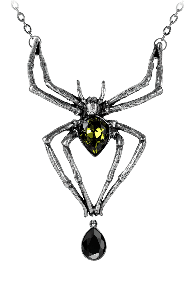 Spider Necklace With Green and Black Austrian Crystals