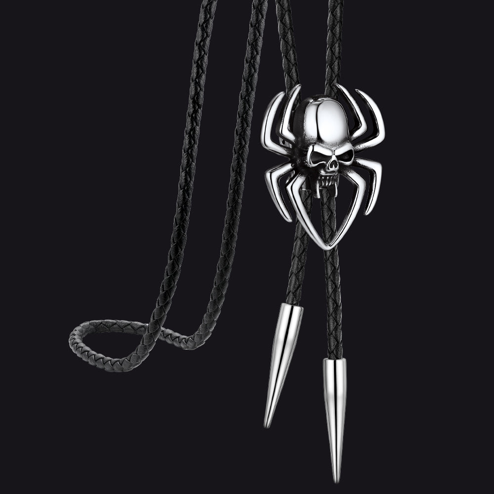 Gothic Spider Skull Leather Bolo Ties for