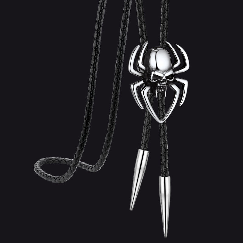 Gothic Spider Skull Leather Bolo Ties for
