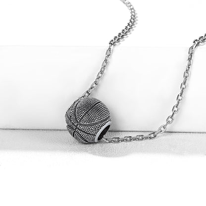 925 Sterling Silver Basketball Pendant Sport Necklace