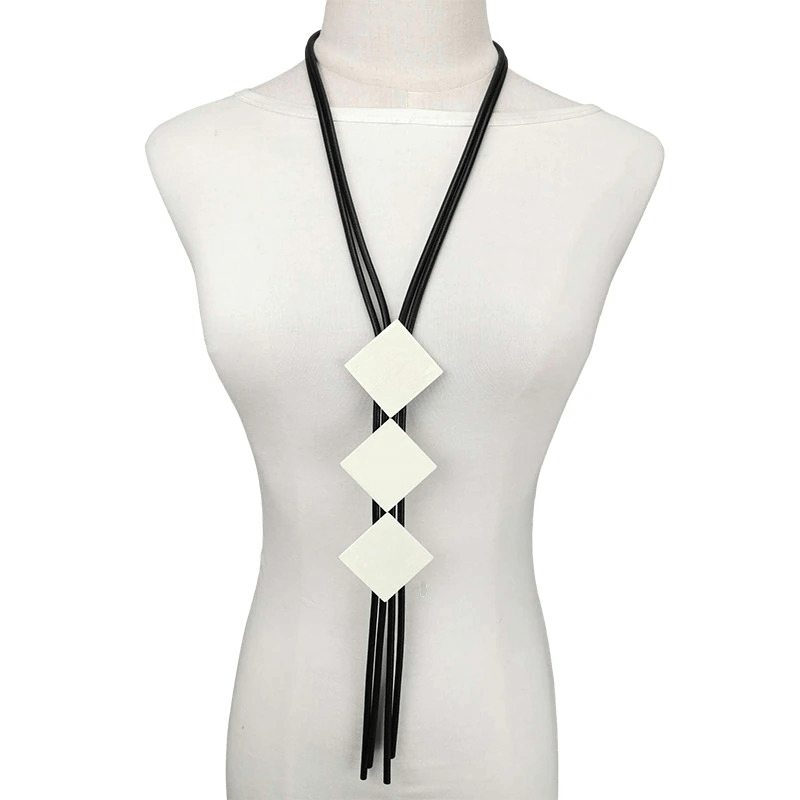 Square Wood Pendant Necklaces for / Elasticity Rubber Long Necklace / Clothes Accessories