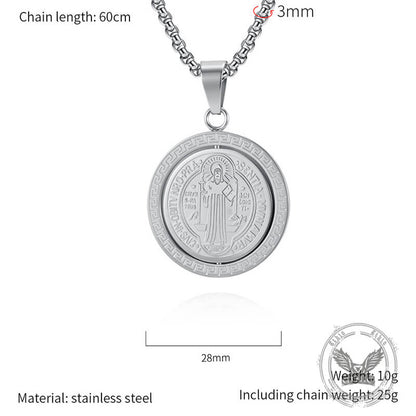 St. Benedict Double-sided Rotating Stainless Steel Amulet Pendant
