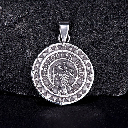 St. Christopher Protect Us Stainless Steel Pendant