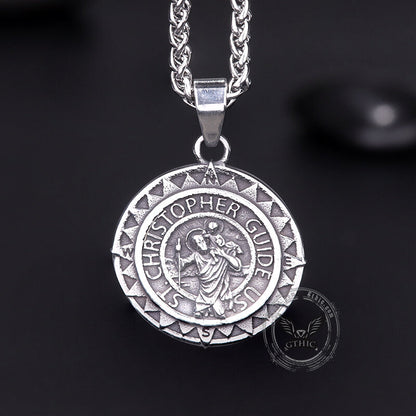 St. Christopher Protect Us Stainless Steel Pendant