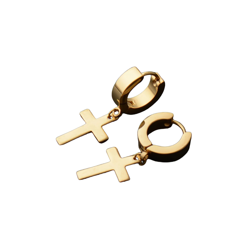 Stainless Steel Dangle Earrings in Punk Style / Cross Earrings
