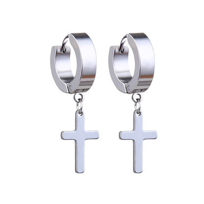 Stainless Steel Dangle Earrings in Punk Style / Cross Earrings