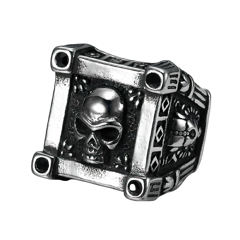 Stainless Steel Gothic Ring With Skull / Skeleton Biker Jewellery