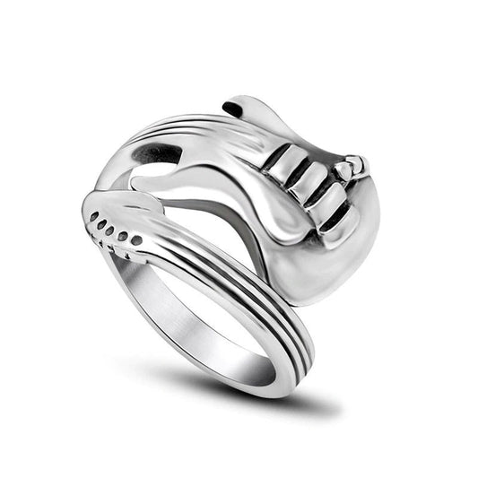 Stainless Steel Guitar Ring / & Rock Jewelry / Cool Musician Ring