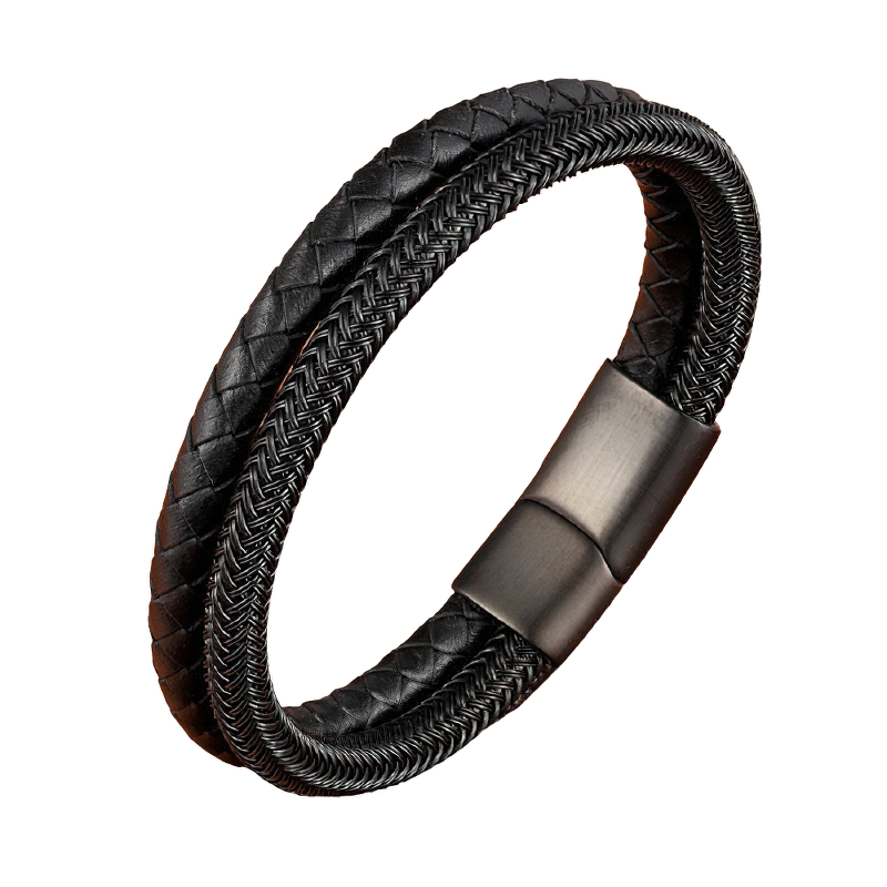 Stainless Steel Magnetic Clasp Bracelet / Cool Genuine Leather Bracelet