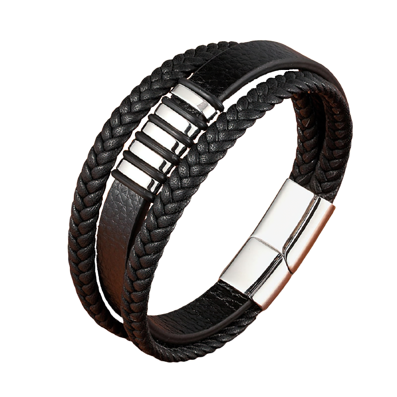Stainless Steel Magnetic Clasp Bracelet for / Rock Style Genuine Leather Bracelet