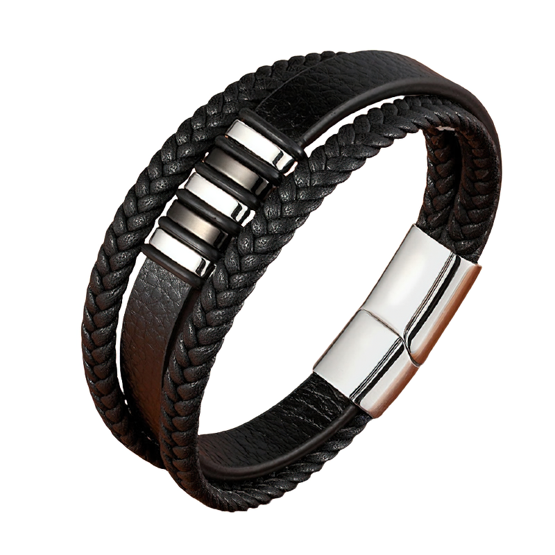 Stainless Steel Magnetic Clasp Bracelet for / Rock Style Genuine Leather Bracelet